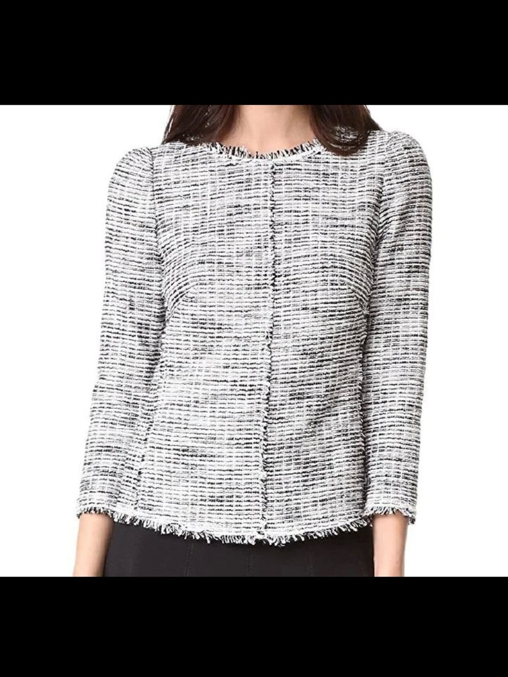 Rebecca Taylor business professional tweed black & white fringe tailored top